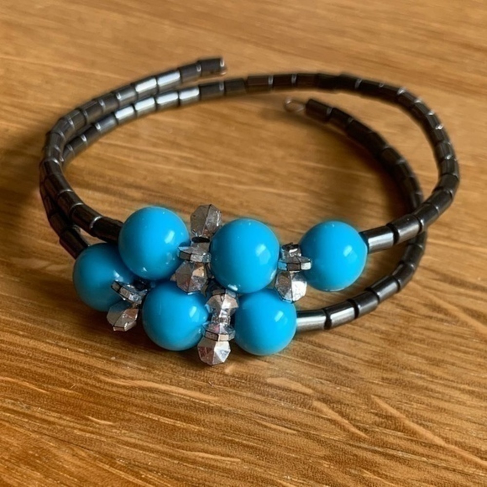 Blue and Dark Grey Silver Snap On Bracelet